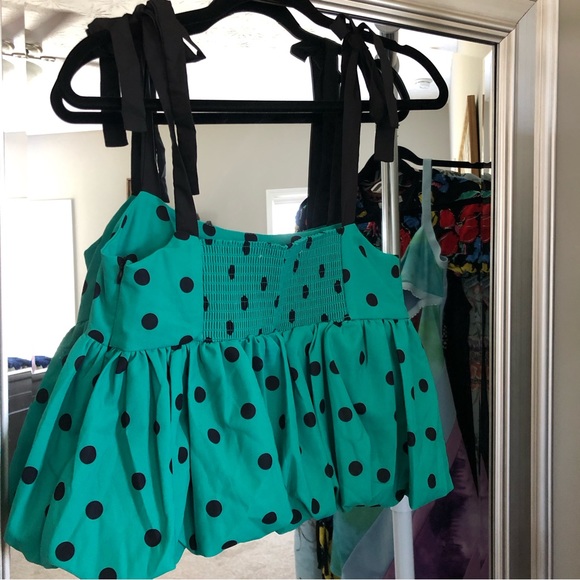 Teal Polka Dot Crop Top - Picture 2 of 3